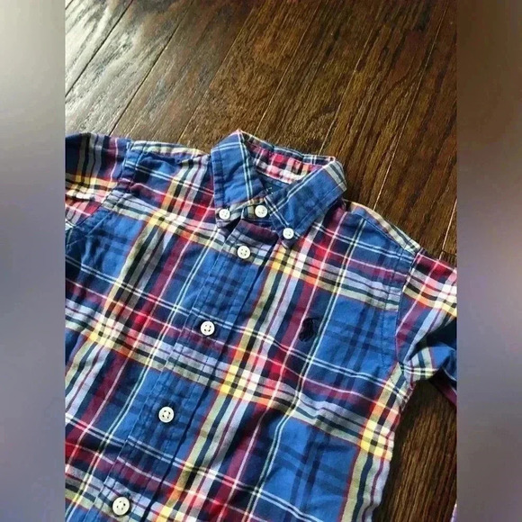 Ralph Lauren Boys 12M Blue/Red/Yellow Plaid Button-Down Oxford Shirt - EUC! - Picture 3 of 7